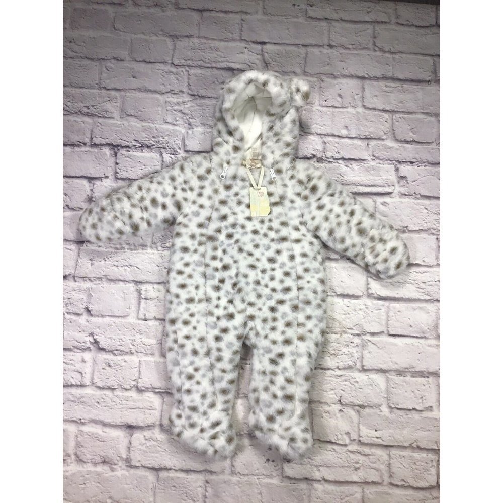 First Wish Baby Size 6-9mo Faux Fur Leopard Print Warm Bunting snow Suit